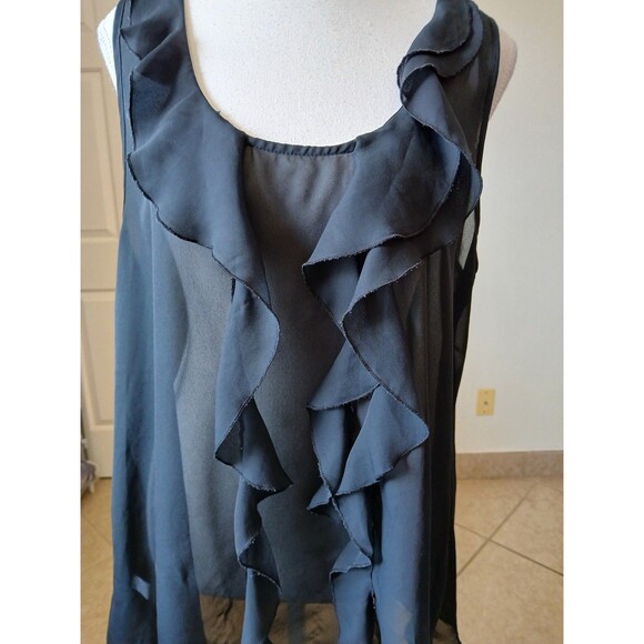 Daniel Rainn Women Blouse L Black Sleeveless Ruffle Front Top‎ Casual Minimalist - Picture 6 of 13